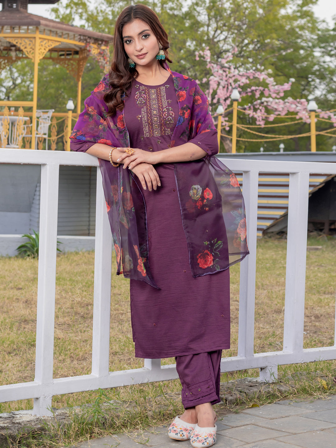 Jyoti Fashion Women's Purple Silk Handwork Designer Kurta Set with Dupatta | Swadesiicart
