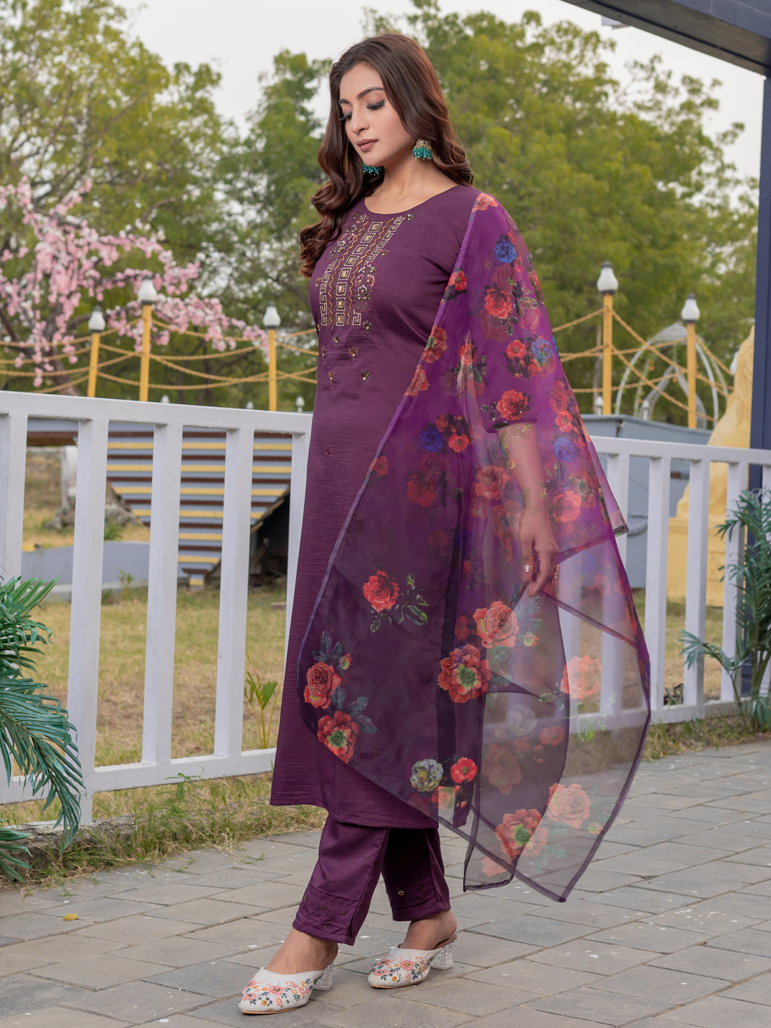 Jyoti Fashion Women's Purple Silk Handwork Designer Kurta Set with Dupatta | Swadesiicart
