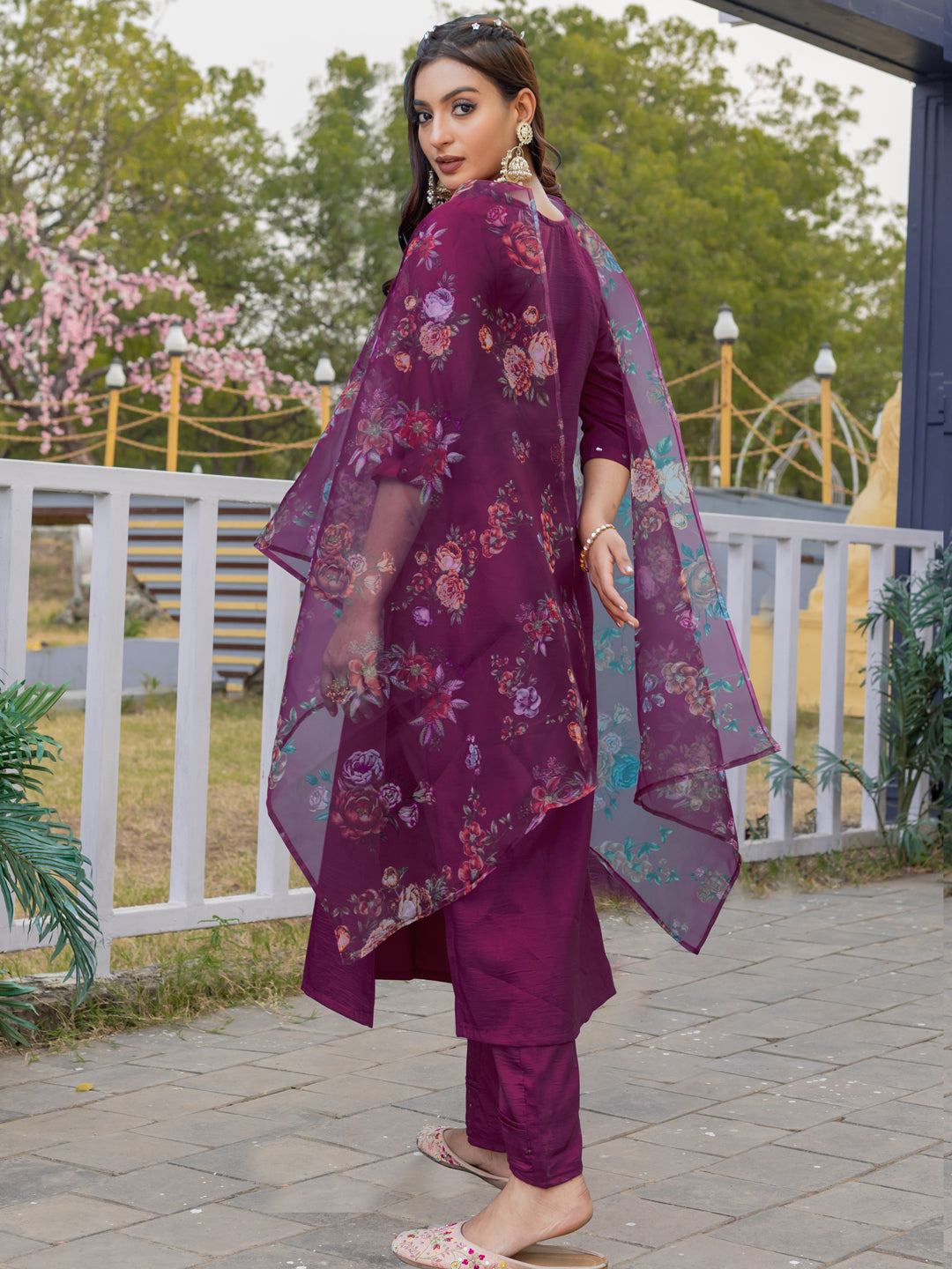 Jyoti Fashion Women's Purple Silk Handwork Designer Kurta Set with Dupatta | Swadesiicart