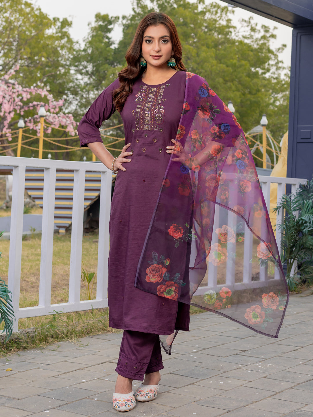Jyoti Fashion Women's Purple Silk Handwork Designer Kurta Set with Dupatta | Swadesiicart