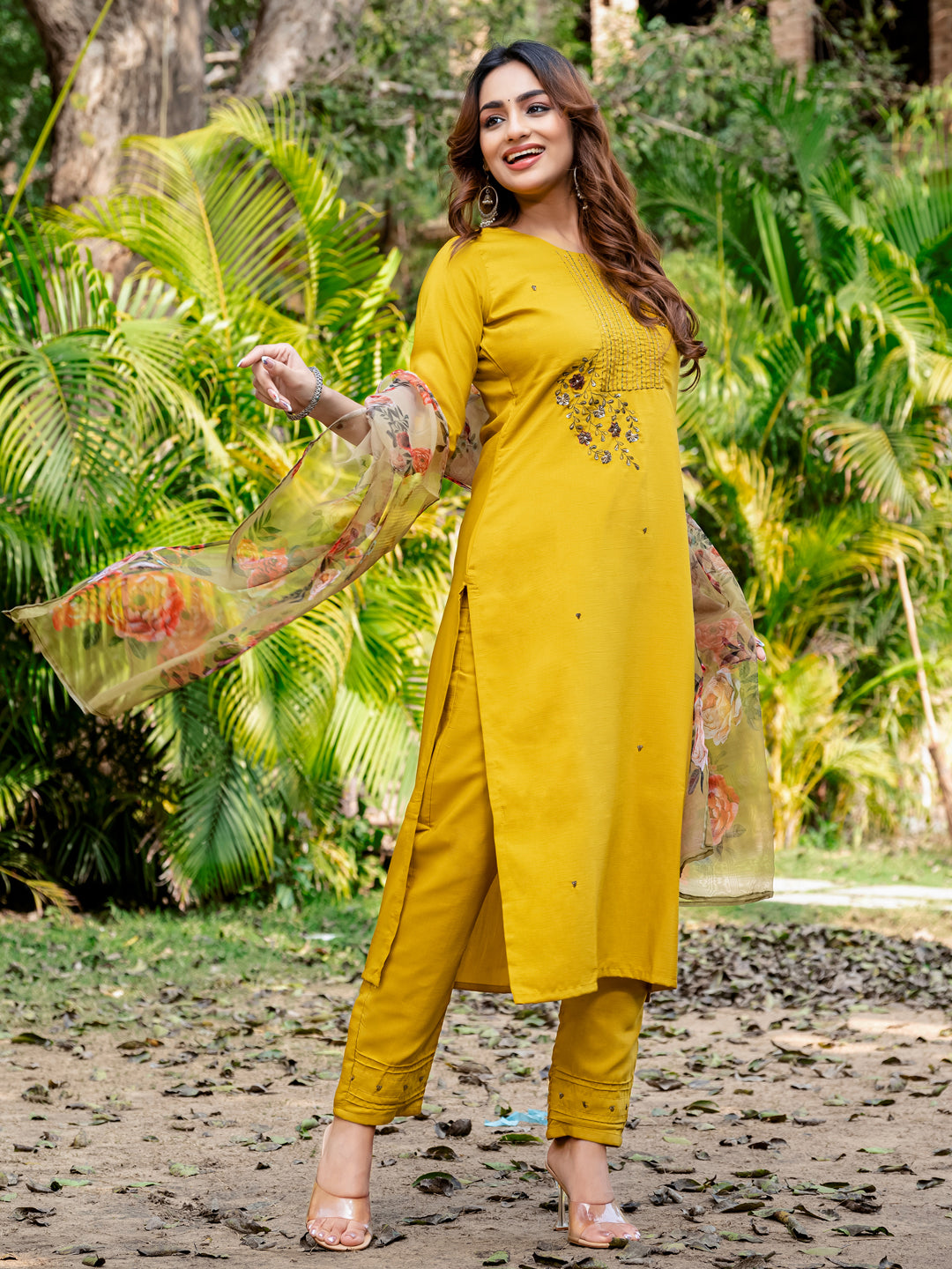 Jyoti Fashion Women's Yellow Silk Handwork Designer Kurta Set with Dupatta | Swadesiicart
