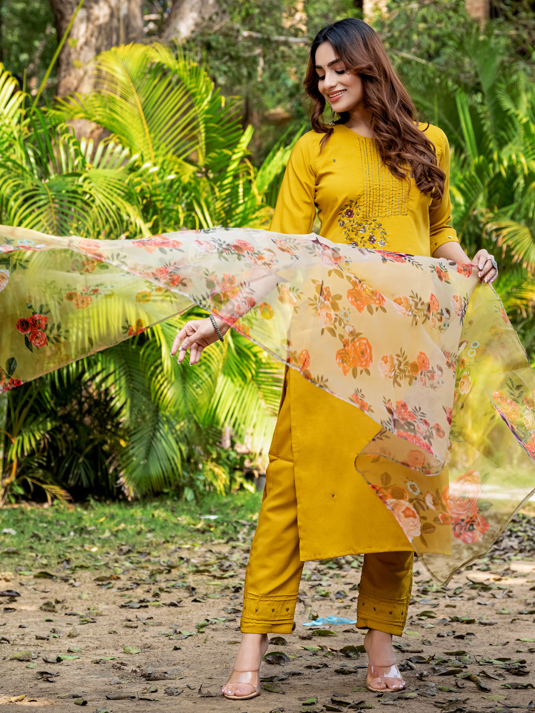 Jyoti Fashion Women's Yellow Silk Handwork Designer Kurta Set with Dupatta | Swadesiicart