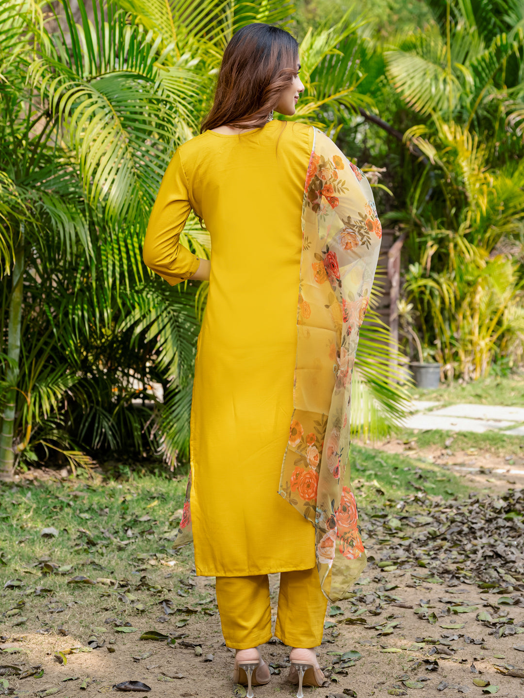 Jyoti Fashion Women's Yellow Silk Handwork Designer Kurta Set with Dupatta | Swadesiicart