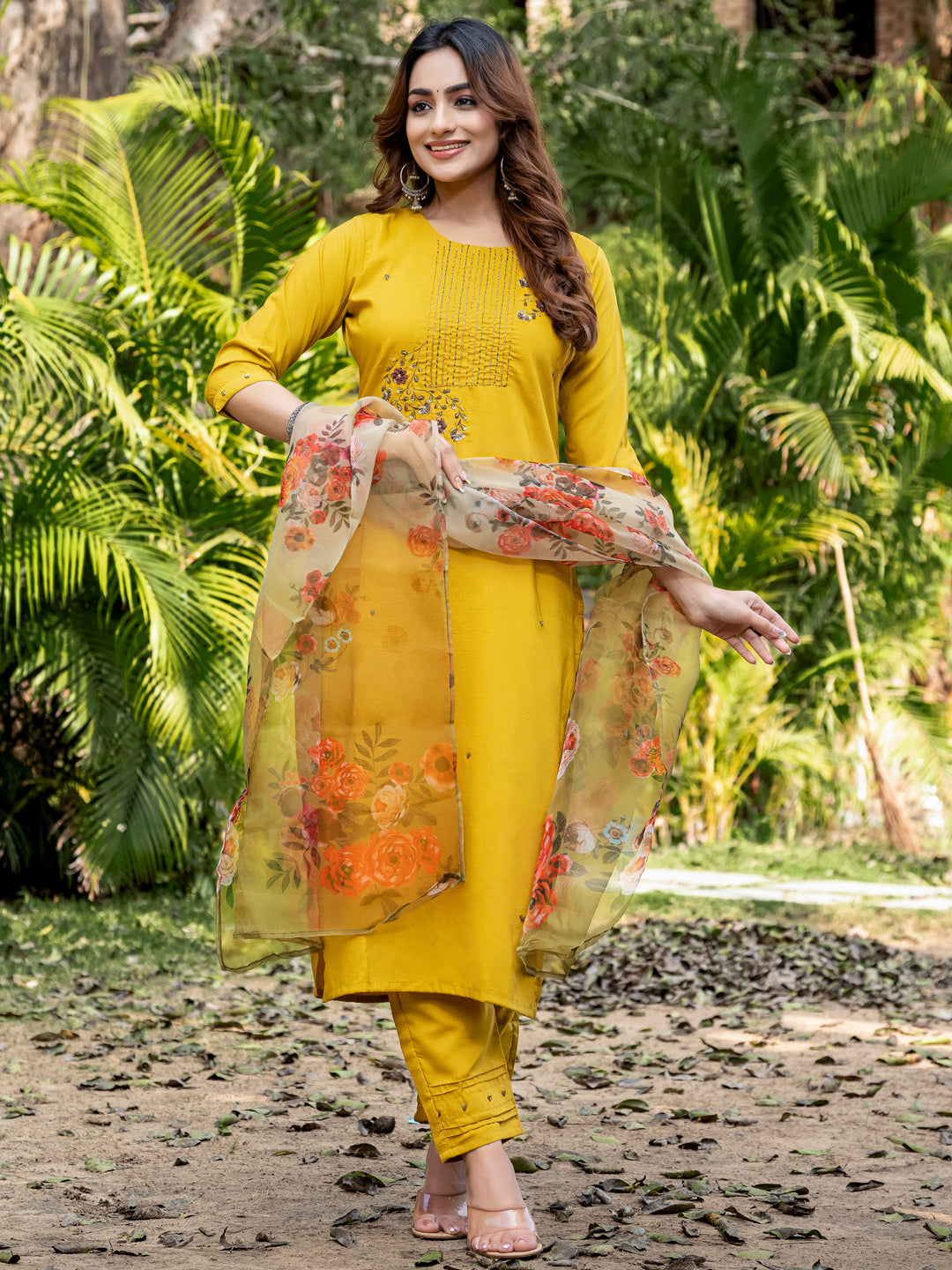 Jyoti Fashion Women's Yellow Silk Handwork Designer Kurta Set with Dupatta | Swadesiicart