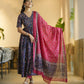 Jyoti Fashion Women's Navy Blue Rayon Printed Designer Kurta Set with Dupatta | Swadesiicart