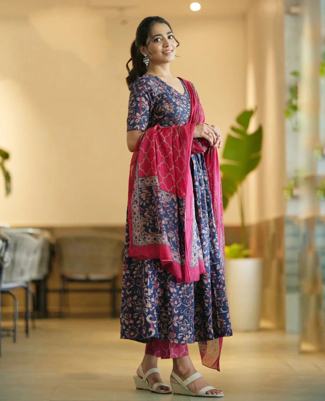 Jyoti Fashion Women's Navy Blue Rayon Printed Designer Kurta Set with Dupatta | Swadesiicart