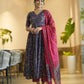 Jyoti Fashion Women's Navy Blue Rayon Printed Designer Kurta Set with Dupatta | Swadesiicart