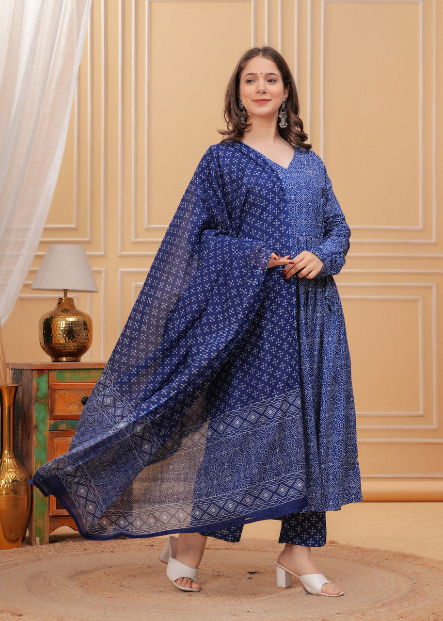 Jyoti Fashion Women's Blue Rayon Printed Designer Kurta Set with Dupatta | Swadesiicart