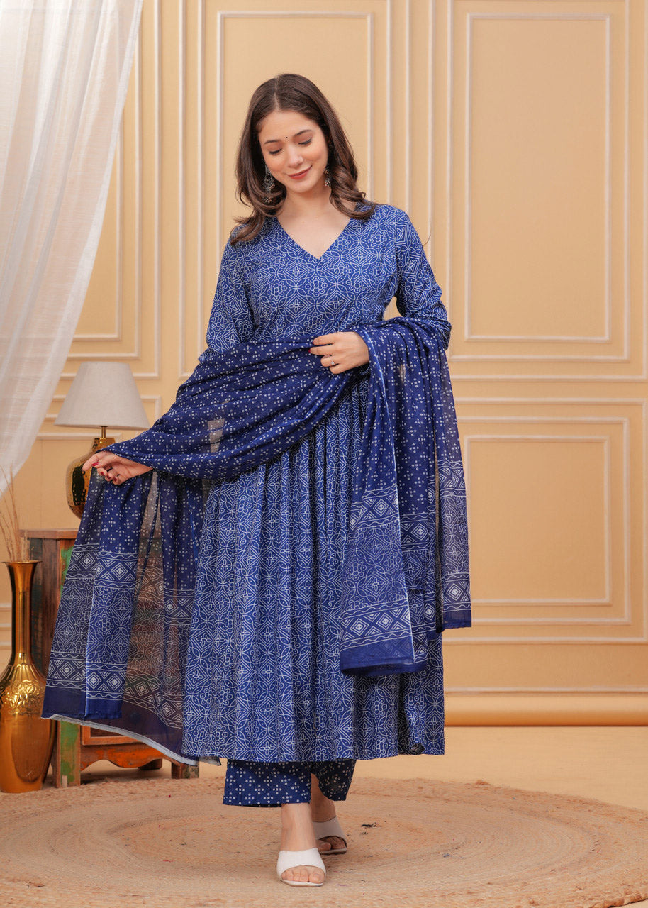 Jyoti Fashion Women's Blue Rayon Printed Designer Kurta Set with Dupatta | Swadesiicart