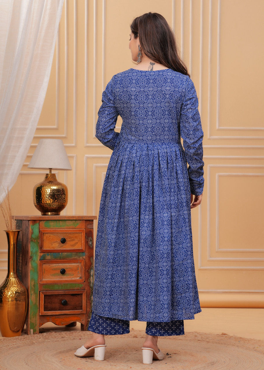 Jyoti Fashion Women's Blue Rayon Printed Designer Kurta Set with Dupatta | Swadesiicart