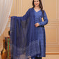 Jyoti Fashion Women's Blue Rayon Printed Designer Kurta Set with Dupatta | Swadesiicart