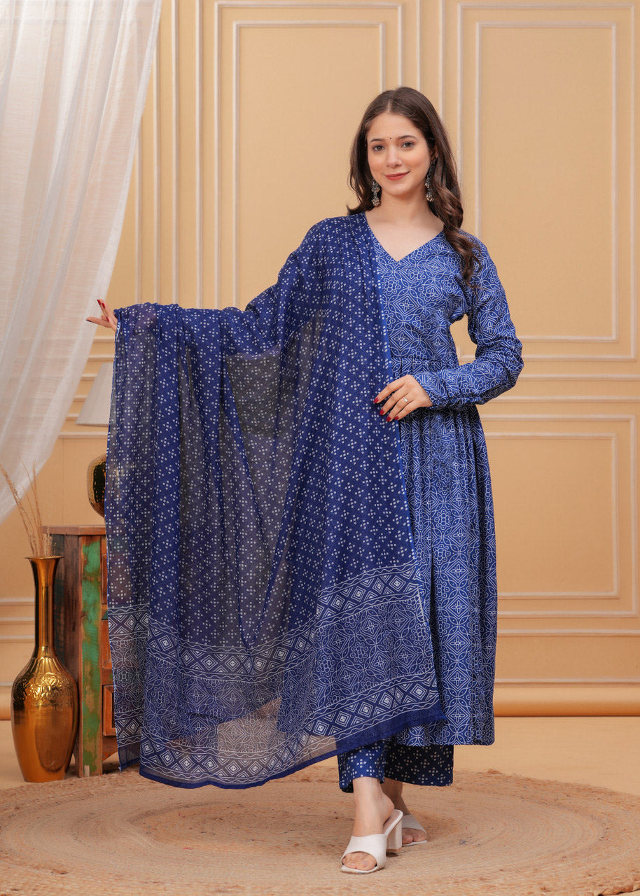 Jyoti Fashion Women's Blue Rayon Printed Designer Kurta Set with Dupatta | Swadesiicart