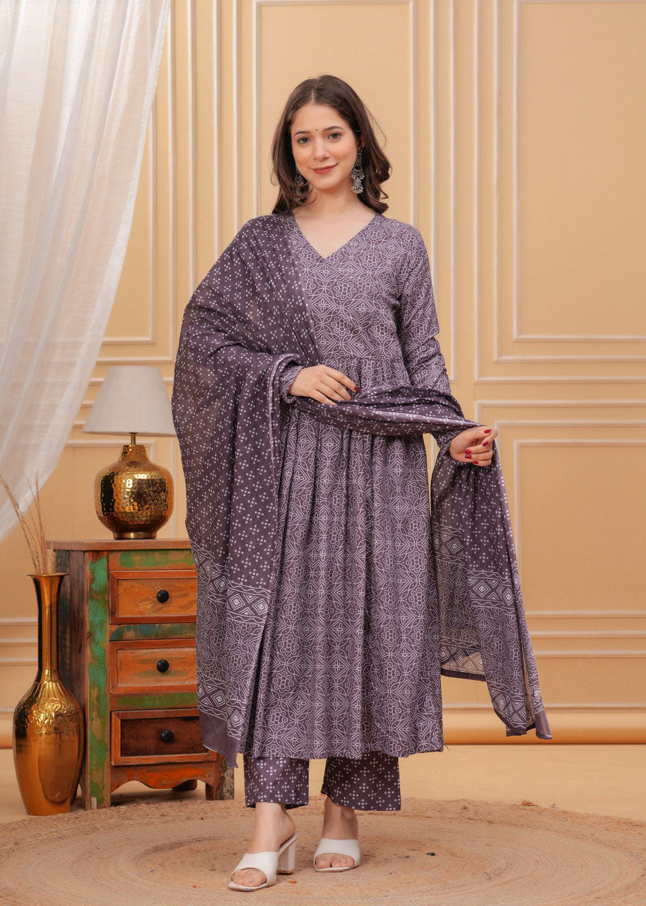 Jyoti Fashion Women's Wine Rayon Printed Designer Kurta Set with Dupatta | Swadesiicart