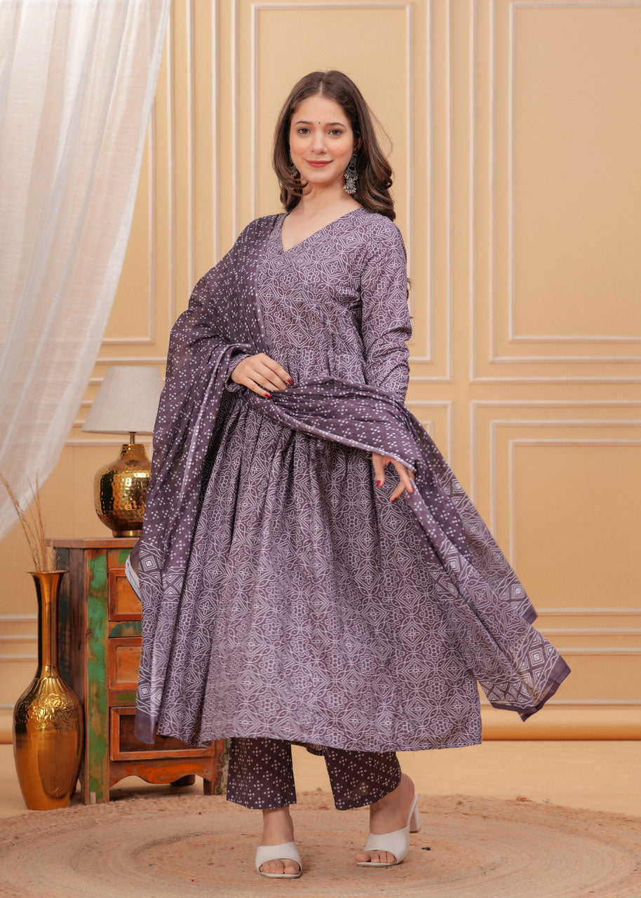 Jyoti Fashion Women's Wine Rayon Printed Designer Kurta Set with Dupatta | Swadesiicart