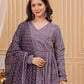 Jyoti Fashion Women's Wine Rayon Printed Designer Kurta Set with Dupatta | Swadesiicart