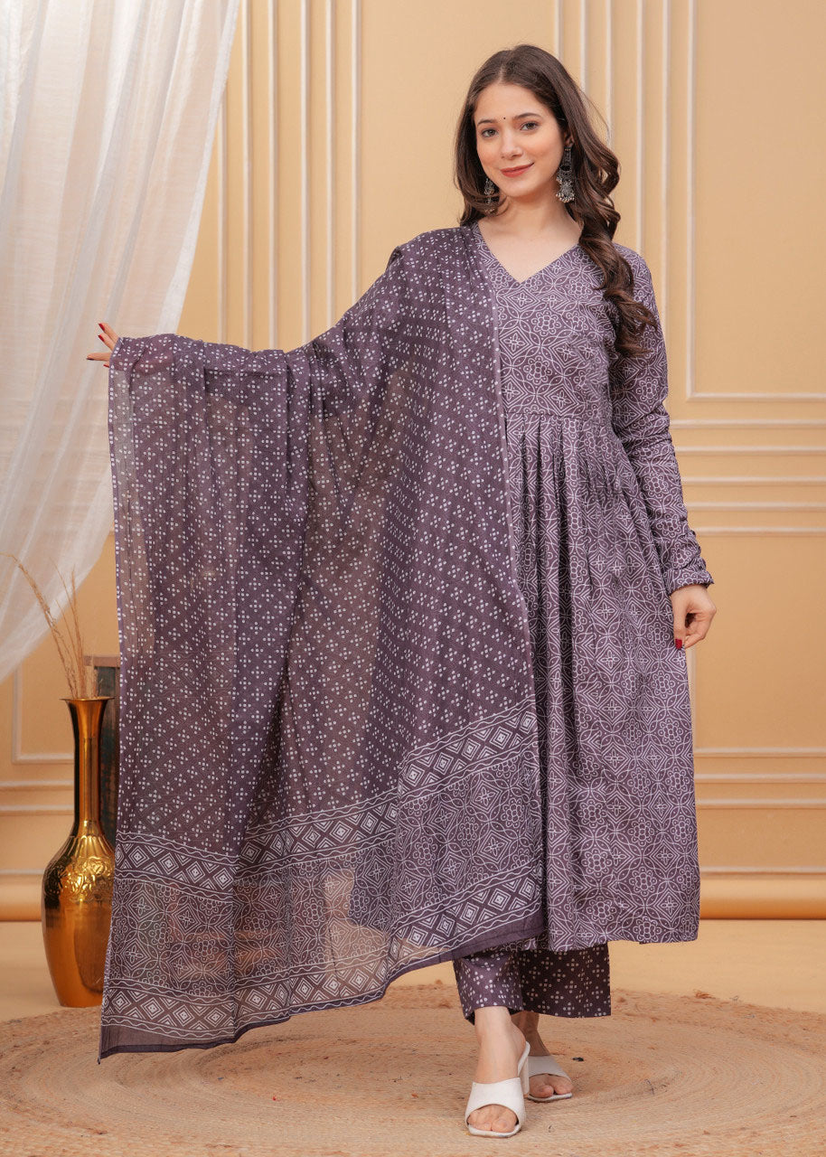 Jyoti Fashion Women's Wine Rayon Printed Designer Kurta Set with Dupatta | Swadesiicart