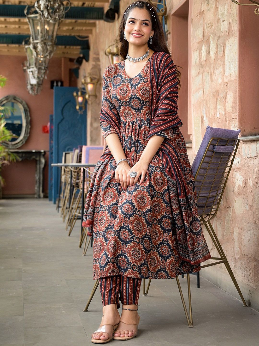 Jyoti Fashion Women's Maroon Rayon Printed Designer Kurta Set with Dupatta | Swadesiicart