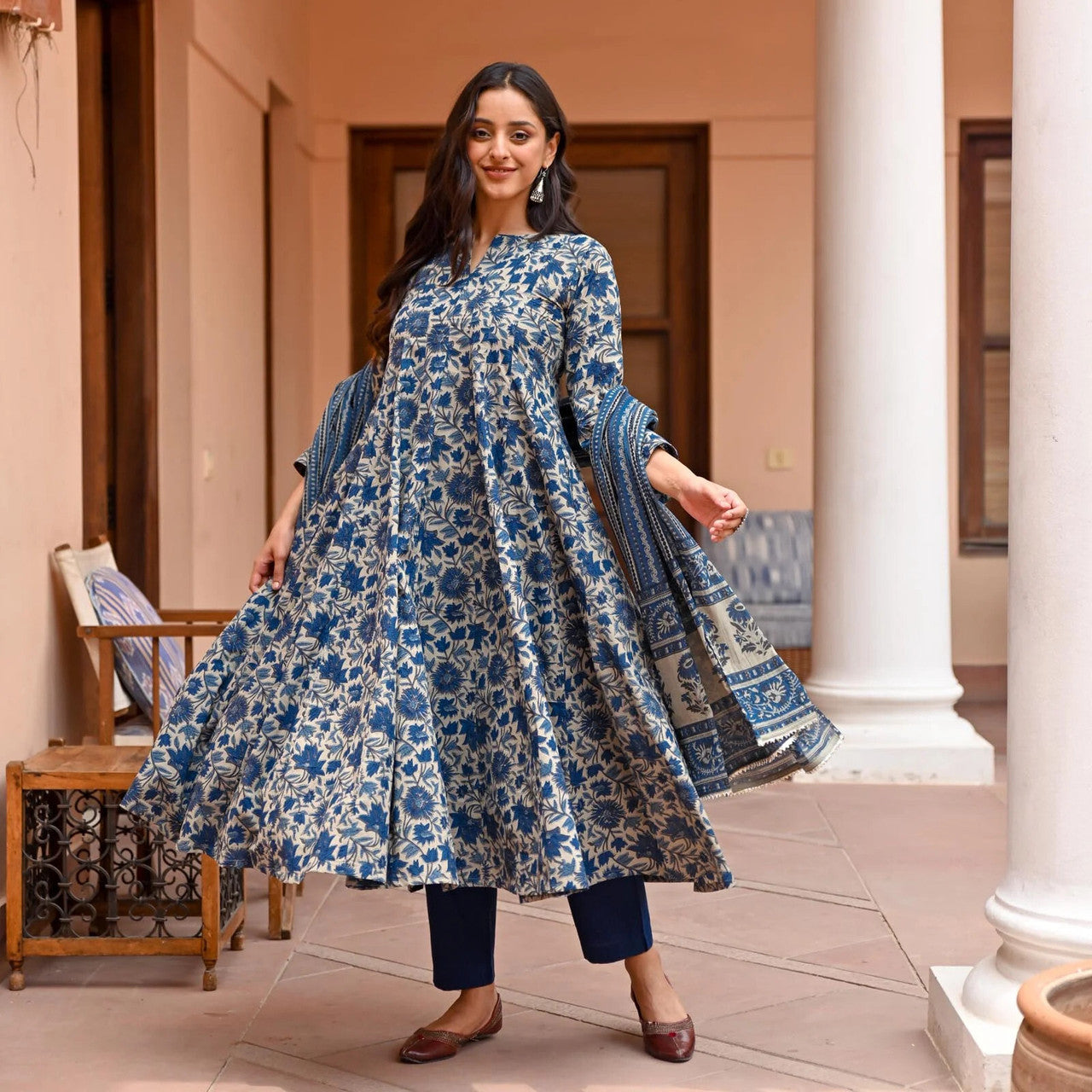 Jyoti Fashion Women's Navy Blue Rayon Printed Designer Kurta Set with Dupatta | Swadesiicart