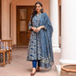 Jyoti Fashion Women's Navy Blue Rayon Printed Designer Kurta Set with Dupatta | Swadesiicart