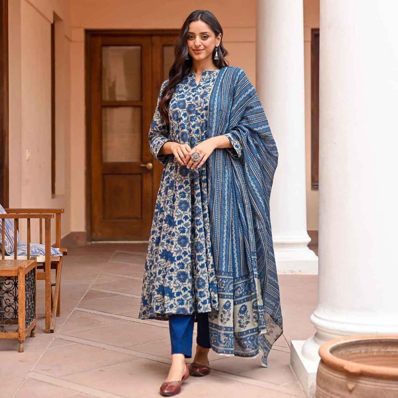 Jyoti Fashion Women's Navy Blue Rayon Printed Designer Kurta Set with Dupatta | Swadesiicart