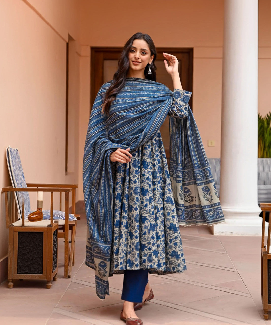 Jyoti Fashion Women's Navy Blue Rayon Printed Designer Kurta Set with Dupatta | Swadesiicart
