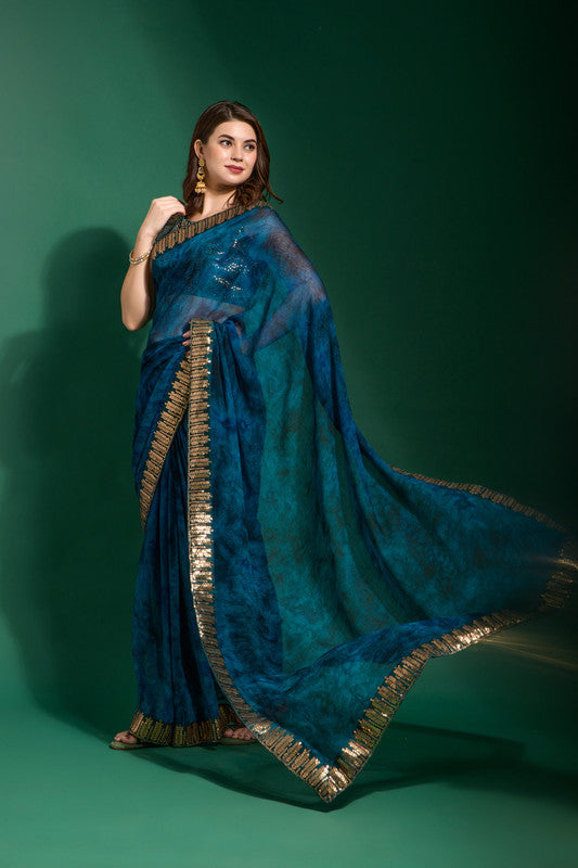 Jyoti Fashion Women's Morpich Sequence Embroidery Chiffon Saree with Blouse | Swadesiicart