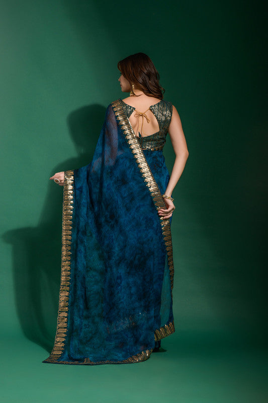 Jyoti Fashion Women's Morpich Sequence Embroidery Chiffon Saree with Blouse | Swadesiicart