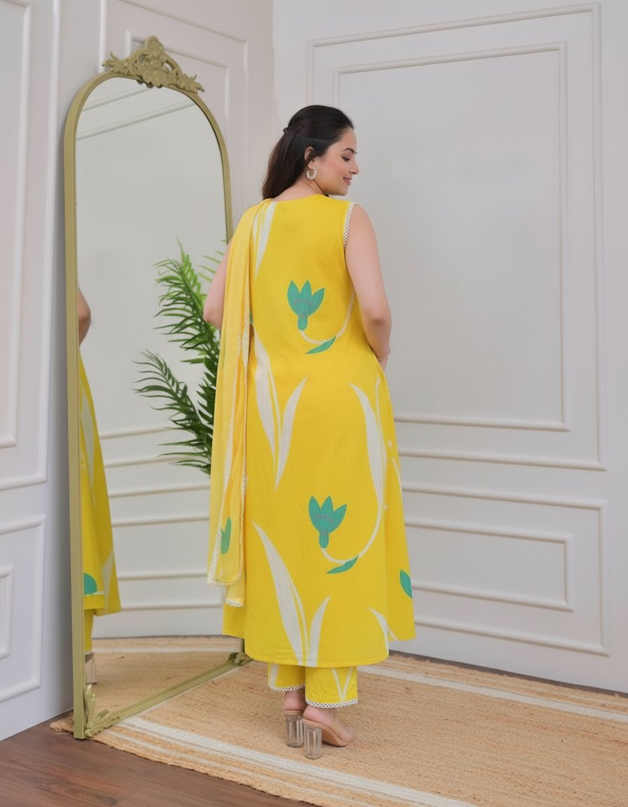 Jyoti Fashion Women's Yellow Rayon Printed Designer Kurta Set with Dupatta | Swadesiicart