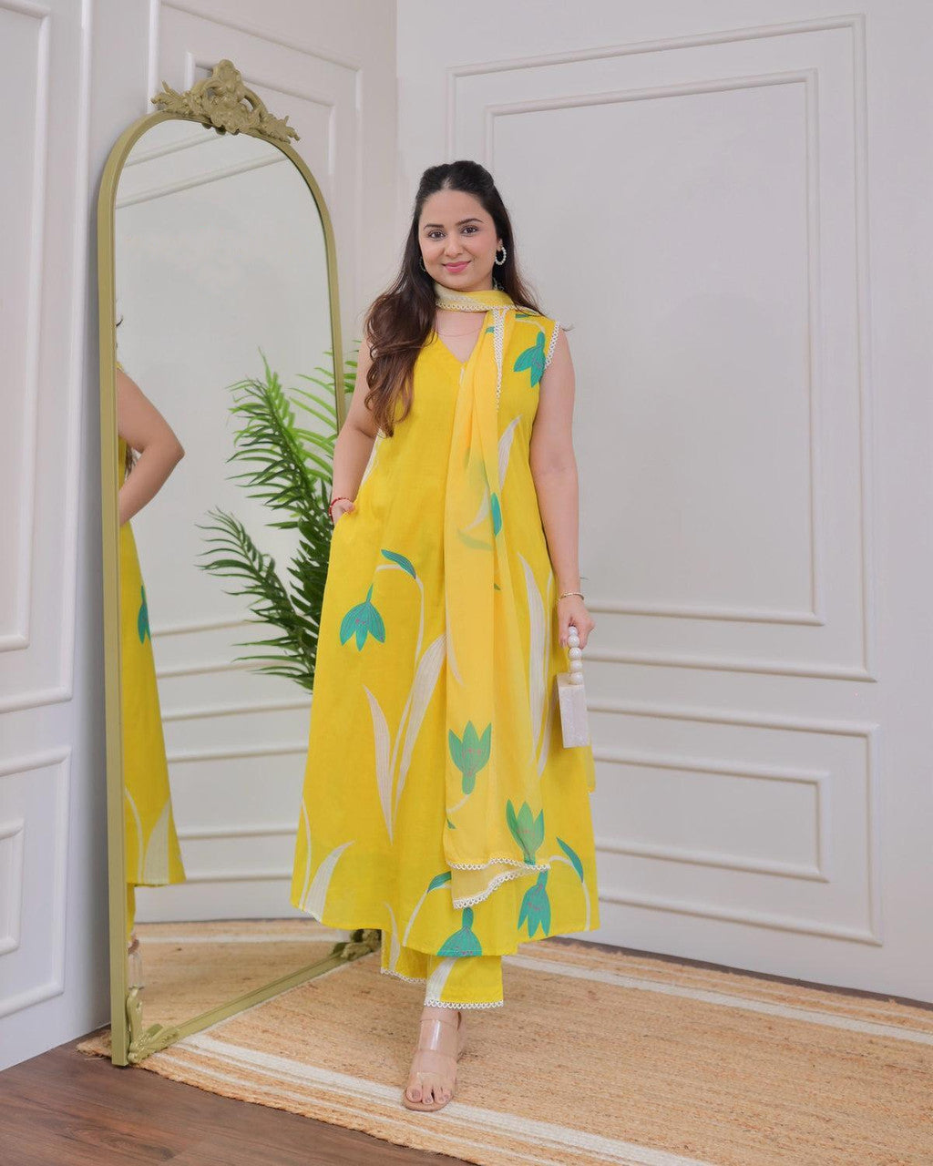 Jyoti Fashion Women's Yellow Rayon Printed Designer Kurta Set with Dupatta | Swadesiicart
