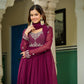 Jyoti Fashion Women's Wine Faux Blooming Beads Embroidered Anarkali Set With Dupatta | Swadesiicart