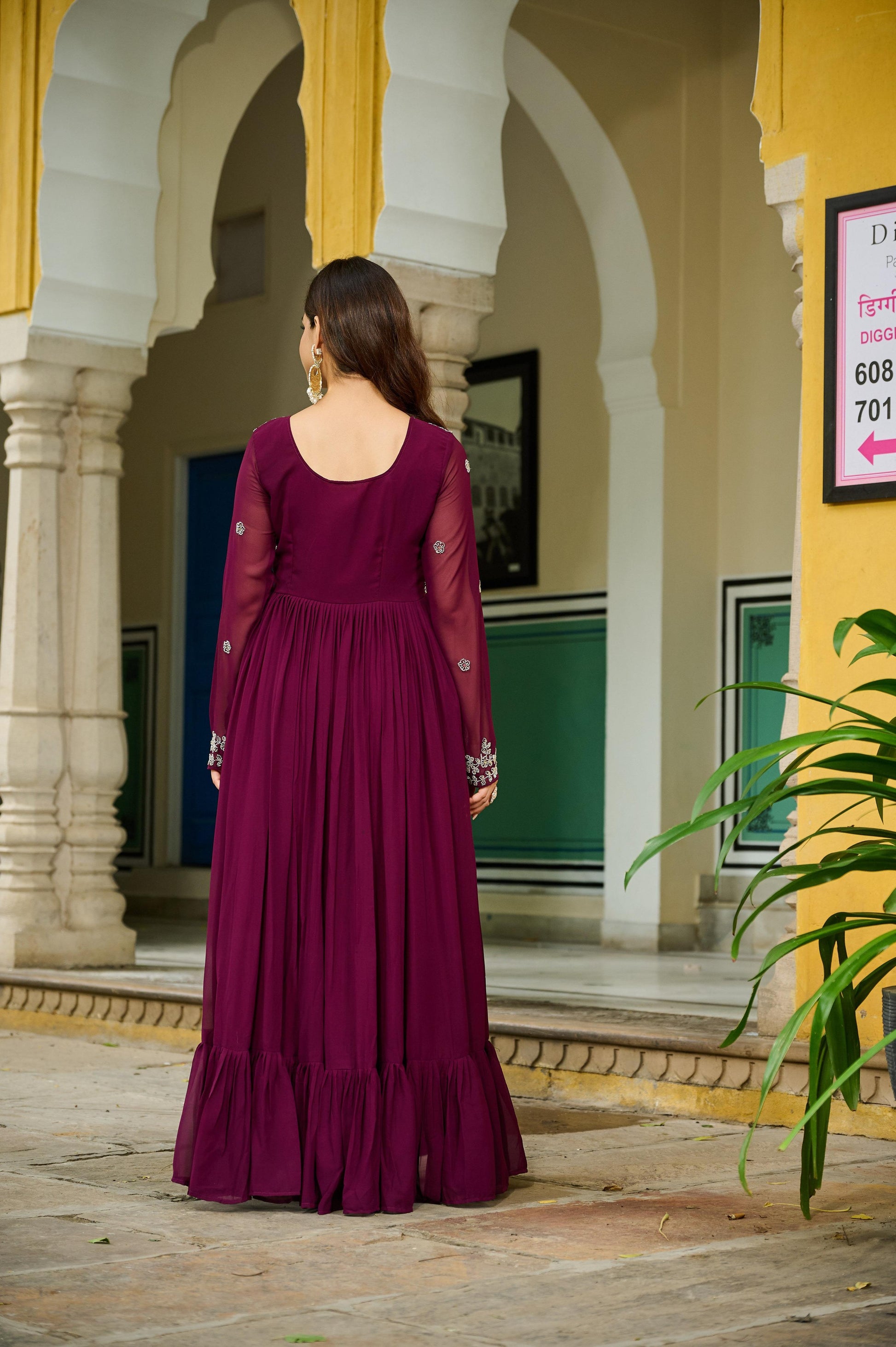 Jyoti Fashion Women's Wine Faux Blooming Beads Embroidered Anarkali Set With Dupatta | Swadesiicart