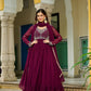 Jyoti Fashion Women's Wine Faux Blooming Beads Embroidered Anarkali Set With Dupatta | Swadesiicart