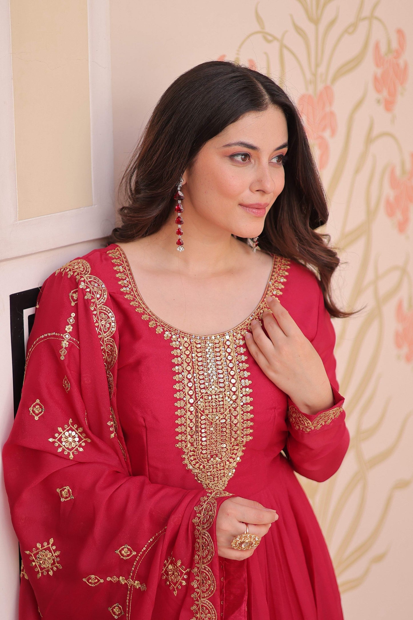 Jyoti Fashion Women's Pink Star Georgette Sequins Zari Embroidered Anarkali Set With Dupatta | Swadesiicart