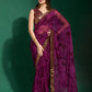 Jyoti Fashion Women's Wine Sequence Embroidery Chiffon Saree with Blouse | Swadesiicart