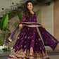 Jyoti Fashion Women's Purple Faux Blooming Sequins Zari Embroidered Anarkali Set With Dupatta | Swadesiicart