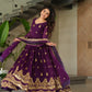 Jyoti Fashion Women's Purple Faux Blooming Sequins Zari Embroidered Anarkali Set With Dupatta | Swadesiicart