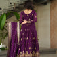 Jyoti Fashion Women's Purple Faux Blooming Sequins Zari Embroidered Anarkali Set With Dupatta | Swadesiicart