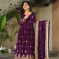Jyoti Fashion Women's Purple Faux Blooming Sequins Zari Embroidered Anarkali Set With Dupatta | Swadesiicart