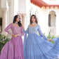 Jyoti Fashion Women's Purple & Sky Blue Faux Georgette Embroidered Combo Anarkali Set With Dupatta | Swadesiicart
