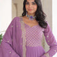 Jyoti Fashion Women's Purple Faux Georgette Sequins Zari Embroidered Anarkali Set With Dupatta | Swadesiicart