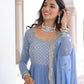 Jyoti Fashion Women's Sky Blue Faux Georgette Sequins Zari Embroidered Anarkali Set With Dupatta | Swadesiicart