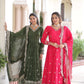 Jyoti Fashion Women's Green & Pink Vichitra Silk Embroidered Combo Anarkali Set With Dupatta | Swadesiicart