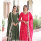 Jyoti Fashion Women's Green & Pink Vichitra Silk Embroidered Combo Anarkali Set With Dupatta | Swadesiicart