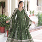 Jyoti Fashion Women's Green Vichitra Silk Sequins Zari Embroidered Anarkali Set With Dupatta | Swadesiicart