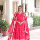Jyoti Fashion Women's Pink Vichitra Silk Sequins Zari Embroidered Anarkali Set With Dupatta | Swadesiicart
