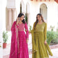 Jyoti Fashion Women's Pink & Parrot Green Faux Georgette Embroidered Combo Anarkali Set With Dupatta | Swadesiicart