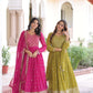 Jyoti Fashion Women's Pink & Parrot Green Faux Georgette Embroidered Combo Anarkali Set With Dupatta | Swadesiicart