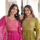 Jyoti Fashion Women's Pink & Parrot Green Faux Georgette Embroidered Combo Anarkali Set With Dupatta | Swadesiicart