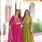 Jyoti Fashion Women's Pink & Parrot Green Faux Georgette Embroidered Combo Anarkali Set With Dupatta | Swadesiicart