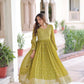 Jyoti Fashion Women's Parrot Green Faux Georgette Sequins Zari Embroidered Anarkali Set With Dupatta | Swadesiicart